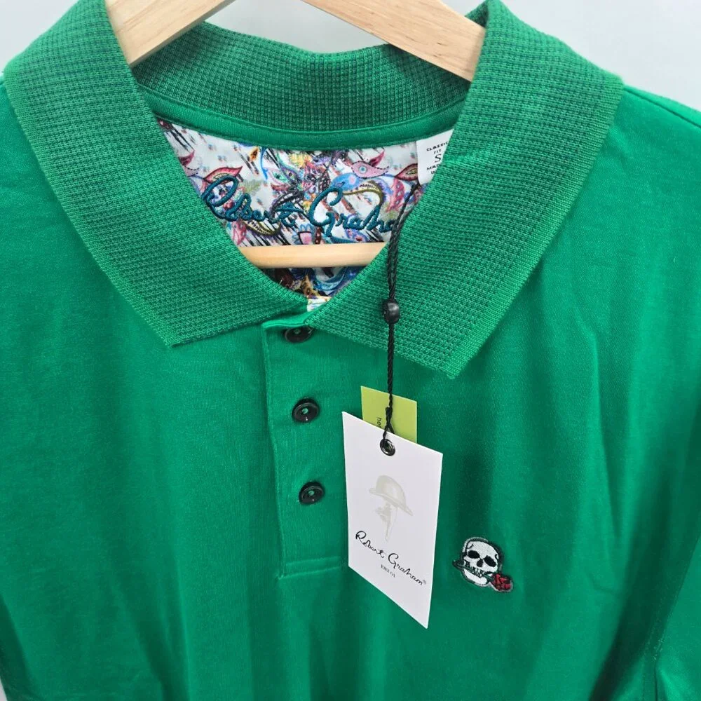 Robert Graham Kelly Green Golf Sport Preppy Embroidered Skull Polo Size Small